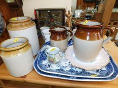 Four stoneware pots, two ironstone dishes & other