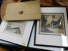 Three antique mezzotint prints, a 19thC. vellum in