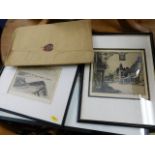 Three antique mezzotint prints, a 19thC. vellum in