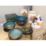 Seven pieces of cloisonne, two commemorative beake