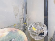 Four air twist glasses & a Scandinavian glass bowl