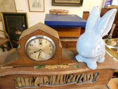 A Sylvac style rabbit twinned with clock, both a/f