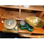 A set of modern kitchen scales & two vintage tins