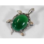 A German silver, jade & malachite turtle brooch