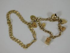 A 9ct curb chain bracelet & small 9ct gold charm b