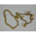 A 9ct curb chain bracelet & small 9ct gold charm b