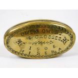 An antique brass snuff box inscribed Owen Owens 5