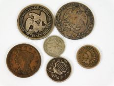 Five 19thC. USA coins & one 19thC. Mexican silver