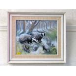 A Marjorie Blamey oil of badgers in wood twinned w