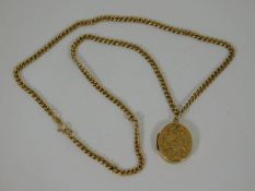 A 9ct gold 20in chain & locket with chased decor