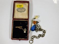 A citrine silver mounted pendant & other items