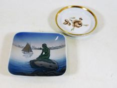 A Royal Copenhagen mermaid dish & floral pin dish