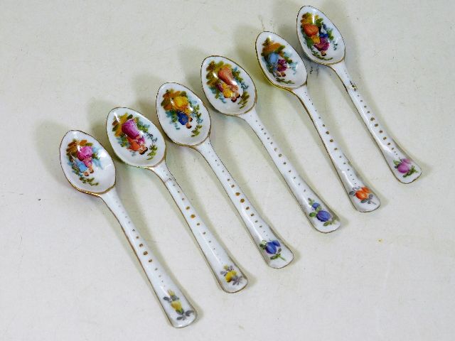 A set of six c.1900 continental porcelain spoons,