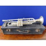 An early 20thC. silver plated trumpet inscribed to