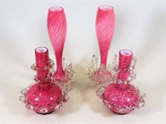 Two pairs of decorative Victorian style glass vase