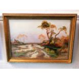 A landscape oil on canvas inscribed in pencil to verso George Oyston 1928 725/3