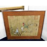 A Chinese hand coloured print of bird on floral br