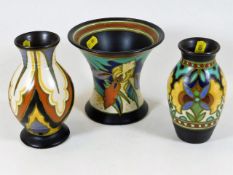 A Dutch pottery Gouda trio of vases