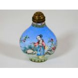 A c.1830 Cantonese enamelled snuff bottle with brass stopper & coral spoon, mark & period with Tao K