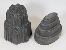 Two tin lined antique copper jelly moulds