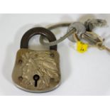 A Corbin Indian chief padlock with key