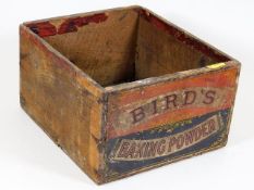 An early 20thC. wooden box advertising Bird's baki