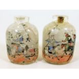 A pair of 19thC. Peking glass reverse painted snuff bottles, some cracking to top & base