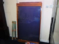A wooden framed collectors glass display cabinet with glass shelves 61in x 35in