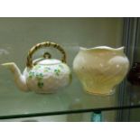 A Belleek teapot & a similar bowl