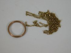 A 9ct chain a/f & a small 9ct rose gold band