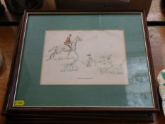 Four hand coloured hunting prints