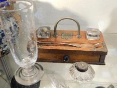 An early 19thC. etched footed vase & an inkwell se