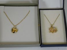 Two 9ct gold necklaces, one with elephant & one wi