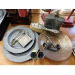 Two 19thC. pewter plates & other items