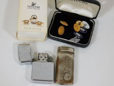 A silver gilt set of cufflinks & other items