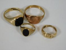 Three 9ct gold signet rings & one small other