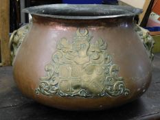 A large 19thC. brass & copper log bin