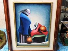 A framed cubist oil on canvas by actor Fernando Mo