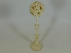 A 19thC. ivory puzzle bowl & stand , the ball made