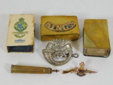 Two trench art vestas & other items