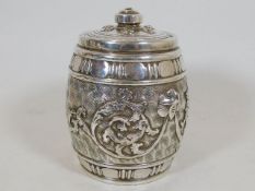 A rare Royal Doulton silvered ceramic barrel with