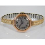 A ladies 9ct gold cased wrist watch