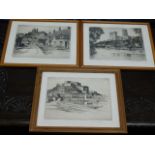 Three Reginald Green pencil signed framed etchings