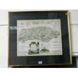 A 19thC. map depicting Sussex approx. 52cm x 43cm