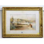 A gilt framed 1903 Rubens Southey riverside waterc