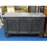 A large 17thC. carved oak coffer