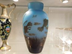 A large reproduction Galle vase depicting fish