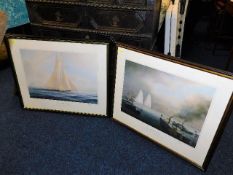 Two large framed Tim Thompson yachting prints, bot