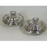 A pair of Victorian silver plated muffin dishes wi