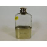 A Victorian faceted glass hip flask with silver pl